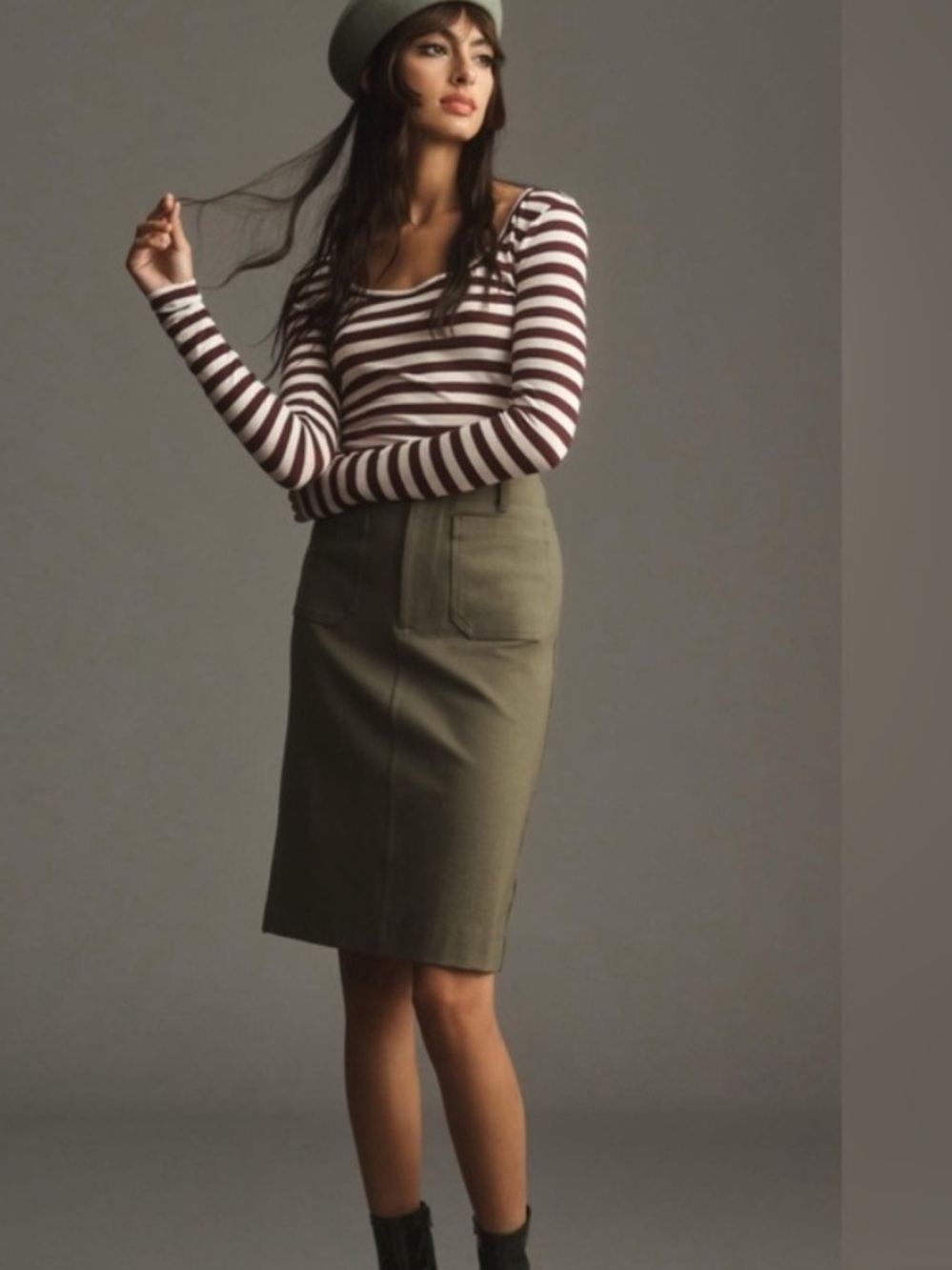 Anthropologie Maeve Colette Green Skirt Cargo MIDI Pencil Medium